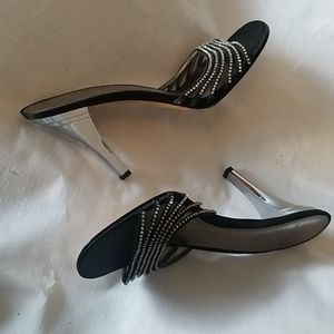 Ladies Bling Black and Silver Heels